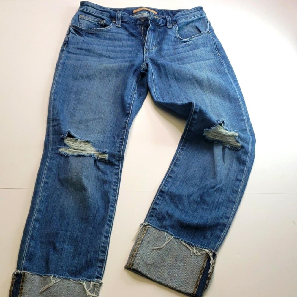 Joe's Jeans The Billie Ankle Wide Frayed Cuff, Knee Slits, Distressed Size 25